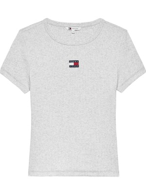 Tommy Hilfiger Tommy Hılfıger Kadın Marka Logolu Bisiklet Yakalı Pamuklu Gri T-Shirt DW0DW17881 P08