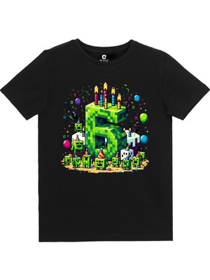 EZ Design Minecraft Doğum Günü 6 Yaş Baskılı T-Shirt