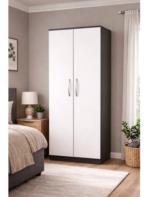 T Designo Açelya Giyinme Dolabı - Çok Amaçlı Dolap - Gardırop 80  cm -2 Kapaklı