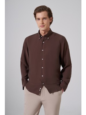 Morven  Erkek Kahve Dynamic Fit Düğmeli Yaka Gömlek Modal