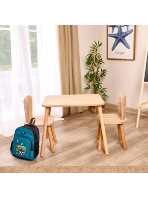 Just Home Montessori 2 Sandalye 1 Masalı Çocuk Çalışma Masası Takımı - Ebru - 50X45X60 cm