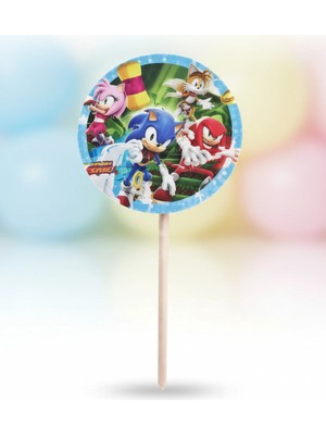 Umamiçe Sonic Temalı Kürdan Cupcake Süsleme Pasta Süsü 16 Adet