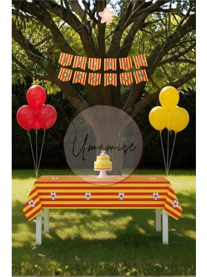 Umamiçe Sarı Kırmızı Mini Parti Seti – Masa Örtüsü + Banner + 5 Metalik Kırmızı Balon + 5 Metalik Sarı Balon