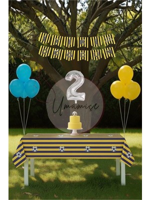 Umamiçe Sarı Lacivert Temalı 2 Yaş Doğum Günü Parti Seti – Masa Örtüsü + Banner + 2 Rakam Balonu + Balonlar