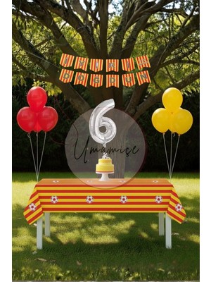 Umamiçe Sarı Kırmızı Temalı 6 Yaş Doğum Günü Parti Seti – Masa Örtüsü + Banner + 6 Rakam Balonu + Balonlar