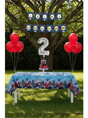 Umamiçe Örümcek Adam Temalı 2 Yaş Doğum Günü Parti Seti – Masa Örtüsü + Banner + Balonlar