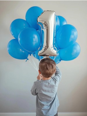 Umamiçe 1 Rakam Balon Seti – 40 Inç (100 Cm) Folyo Balon + 10 Adet Metalik Mavi Balon
