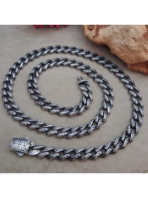 Bir Gümüş Aşkı 925 Ayar Gümüş Özel Kutu Kilitli Üzeri Desenli Gurmet Model Erkek Kolye 8.5 mm