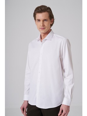 Morven  Erkek Beyaz Pamuk Trend Slim Fit Italyan Yaka Gömlek