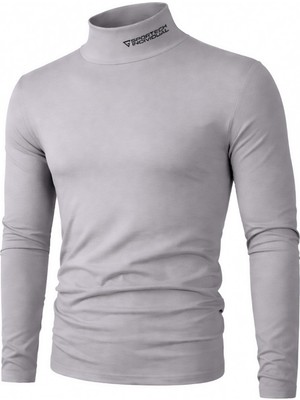 Ghassy Co. Erkek Balıkçı Yaka Pamuklu Likralı Vücuda Oturan Uzun Kollu Slim Fit Günlük Tişört