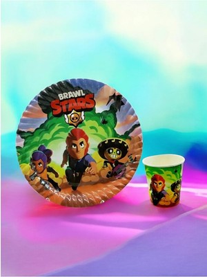 Umamiçe 8 Adet Brawl Stars Temalı Tabak Bardak Seti - Doğum Günü Parti ve Eğlenceli Etkinlikler Için