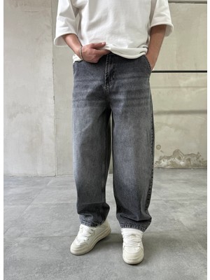 Difransel Jeans Yıkamalı Skater Gri Baggy Jean