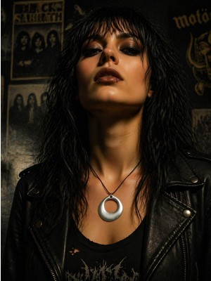 Vintage Takı Vintage Siyah Deri Metal Aura Kolyesi : Pure Circle Gümüş Kaplama Halka Kolye