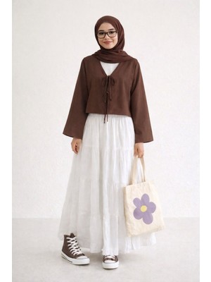 Cng Moda Genç Tesettür Kimono Gömlek Etek Üstü Krop