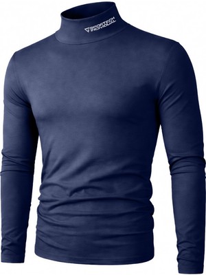 Ghassy Co. Erkek Balıkçı Yaka Pamuklu Likralı Vücuda Oturan Uzun Kollu Slim Fit Günlük Tişört