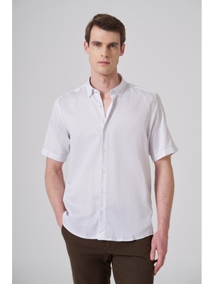 Morven  Erkek Bej Trend Regular Fit Düğmeli Yaka Kısa Kollu Gömlek