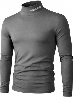 Ghassy Co. Erkek Balıkçı Yaka Pamuklu Likralı Vücuda Oturan Uzun Kollu Slim Fit Günlük Tişört