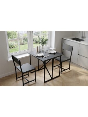 Pratico Piko 2 Sandalyeli Masa Takımı Antrasit – Metal Profil Portatif Mutfak Balkon Masa Seti