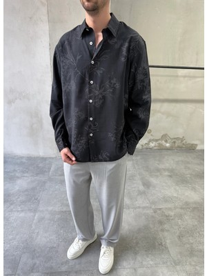 Difransel Jeans Desenli Oversize Premium Modern Kesim Siyah Gömlek