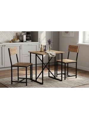 Pratico Piko 2 Sandalyeli Masa Takımı Atlantik Çam – Metal Profil Portatif Mutfak Balkon Masa Seti