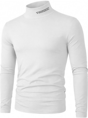Ghassy Co. Erkek Balıkçı Yaka Pamuklu Likralı Vücuda Oturan Uzun Kollu Slim Fit Günlük Tişört