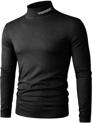 Ghassy Co. Erkek Balıkçı Yaka Pamuklu Likralı Vücuda Oturan Uzun Kollu Slim Fit Günlük Tişört