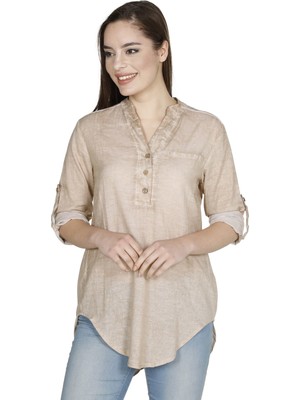 Uzun Kol Şile Bezi Akasya Yazlık Bluz Toprak Tprk