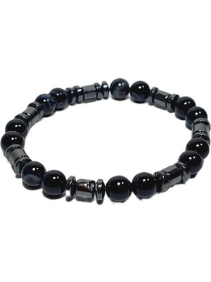 JTSS26BLK1829 Akik Hematit Doğaltaş Siyah 8 mm Garantili Esnek Janti Bileklik