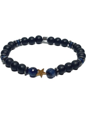 JTSS26BLK1817 Akik Onyx Hematit Doğaltaş Esnek Siyah Lacivert 8 mm Garantili Janti Bileklik