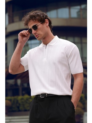 Aziso Erkek Polo Yaka Yarım Fermuarlı T-Shirt