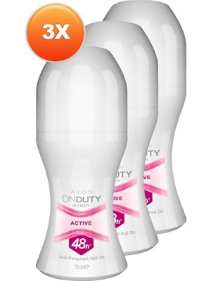 Avon Onduty Active Kadın Rollon 50 Ml Üçlü Set 48 Saat Aktif Koruma Sağlayan Pudralı