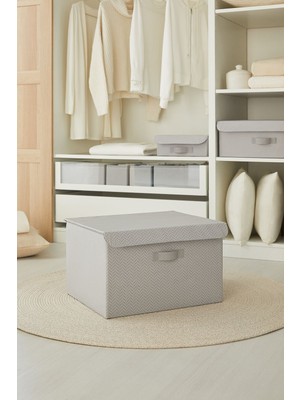 PremiumPort Gri Kapaklı Dolap Içi Saklama Kutusu, Katlanabilir, Çok Amaçlı, Pratik 48X40X30