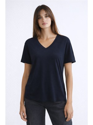 Fashion Friends Standart Fit V Yaka Kısa Kollu Bluz Bayan Bluz 26Y0021K1
