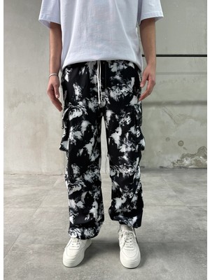 Difransel Jeans Batik Desenli Siyah Paraşüt Pantolon