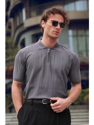 Aziso Erkek Polo Yaka Yarım Fermuarlı T-Shirt