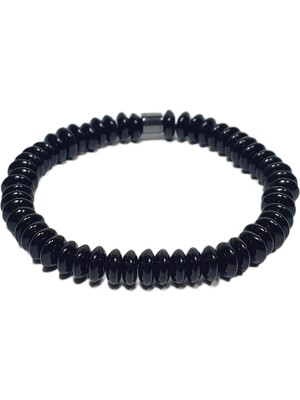 JTSS26BLK1802 Onyx ve Hematit Doğaltaş Esnek Siyah Gri 8 mm Garantili Janti Bileklik