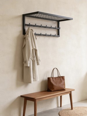 Gelişim Metal Dekoratif Demir Raflı Duvar Askısı - Metal Askılık - Elbise Askısı - Modern Design