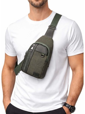 Derise Club Erkek Haki Renk Çift Kol Kanvas Çapraz Omuz Çantası Body Bag Çanta Göğüs Çantası