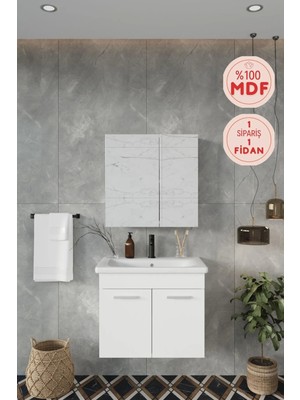 Balneom Banyo Defne  65 cm Banyo Dolabı+Aynalı Dolaplı  Üst Dolap+Lavabo