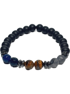 JTSS26BLK1806 Akik Kaplangözü Ceyt Onyx Hematit Doğaltaş Esnek Siyah 8 mm Garantili Janti Bileklik