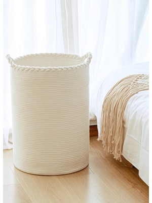 PremiumPort Modern Örgü Detaylı Hasır Çamaşır Sepeti, Şık ve Kullanışlı Depolama Çözümü