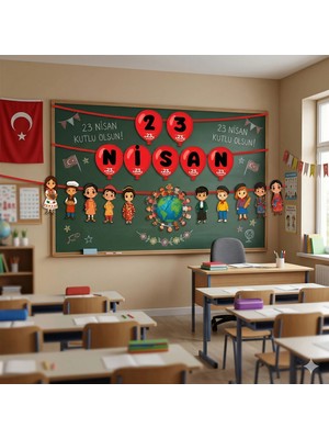 Dodomar 23 Nisan Dekoratif Banner Dünya Çocukları Temalı 18 Parça Figürlü Kurdele Süs Seti