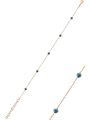 Söğütlü Silver Gümüş Rose Cam Göz Nazar Halhal 925 Ayar Kadınlar İçin Şık Tasarım