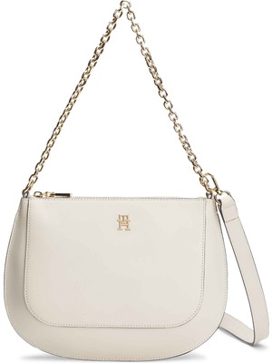 Tommy Hilfiger Tommy Hılfıger Kadın Marka Logolu Günlük Kullanıma Uygun Krem Omuz Çantası AW0AW18143 Aeo