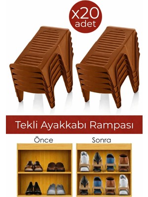PremiumPort 20 Adet Tekli Kahverengi Ayakkabı Rampası, Düzenli Saklama Çözümü