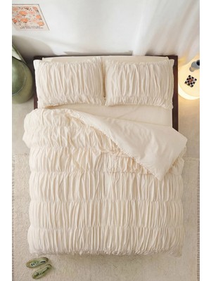 Büzgülü Tek Kişilik Bulut Beyazı Pamuklu Nevresim Seti