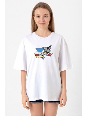 Top Gun Vintage Jet Stars Beyaz Kadın Oversize Tshirt