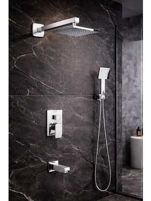 Mistillo Ankastre Duş Seti 3 Yönlü Kare 200x200 mm – Paslanmaz Pirinç Krom Kaplama