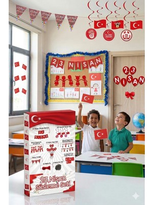 Dodomar 23 Nisan Okul Sınıf ve Pano Süsleme Seti 9 Parça Kutulu Bayram Dekorasyon Seti