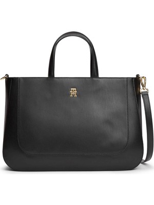 Tommy Hilfiger Tommy Hılfıger Kadın Marka Logolu Günlük Kullanıma Uygun Siyah El Çantası AW0AW18145 Bds
